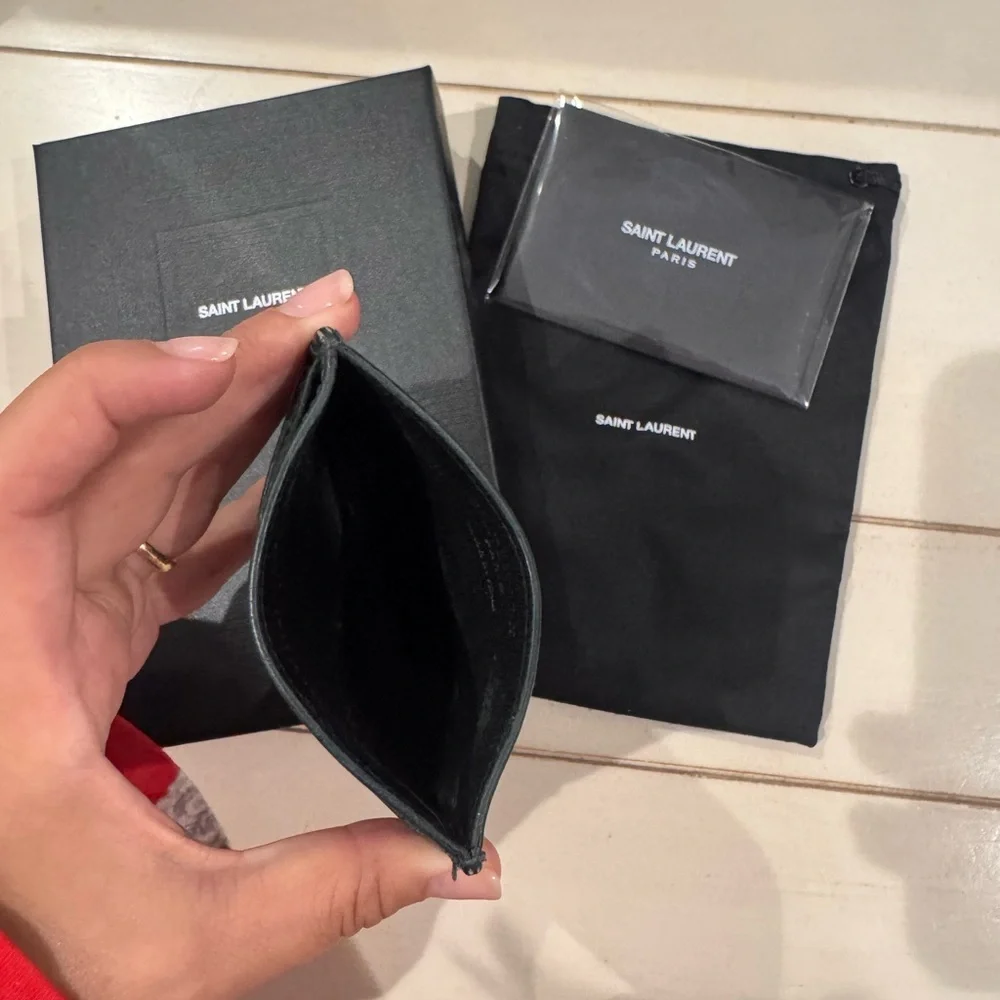 Saint Laurent Dark Green Key Card Holder Minimalist Design